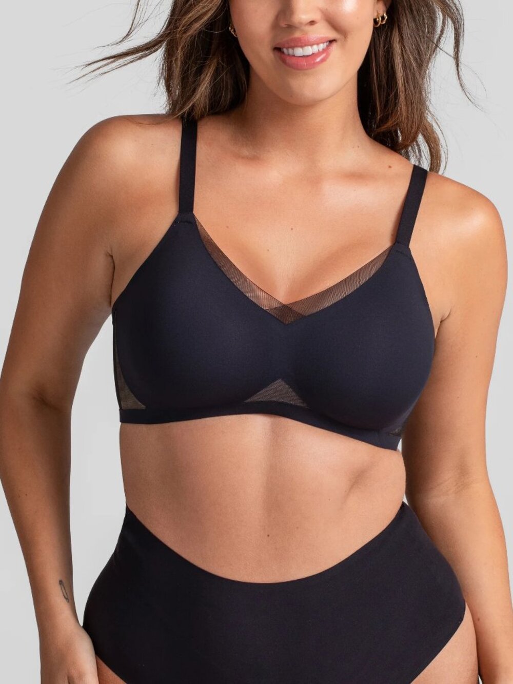 Honeylove CrossOver Bra 36B Black Nude Wireless Smoothing Mesh
